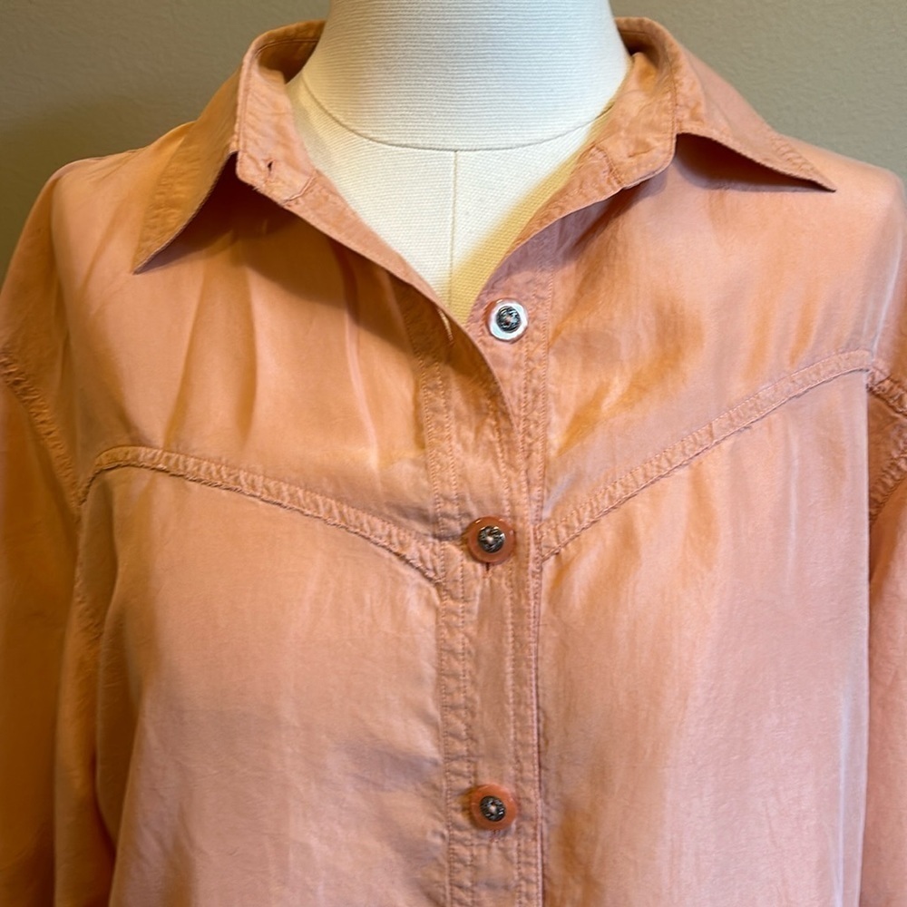 Fiji Soft Peach Silk Long Sleeve Fringed Back Long Sleeve Blouse Women’s M - Picture 4 of 8